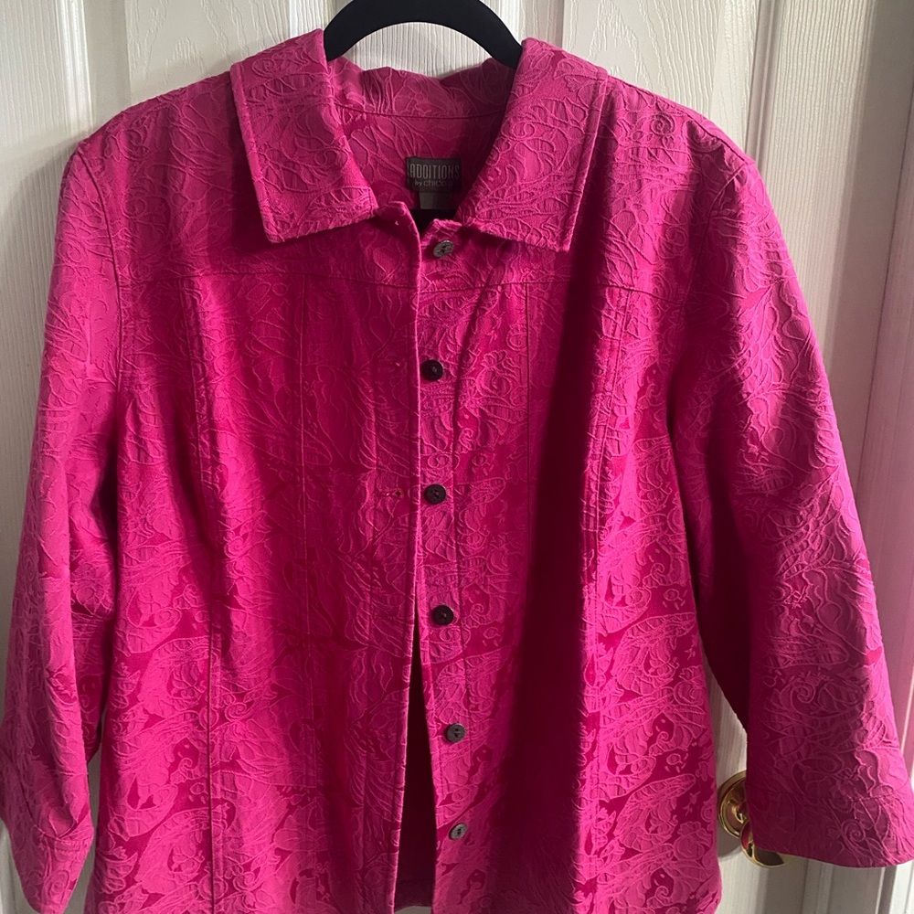 Chico's Hot Pink Embossed Button-Front Shirt Jacket